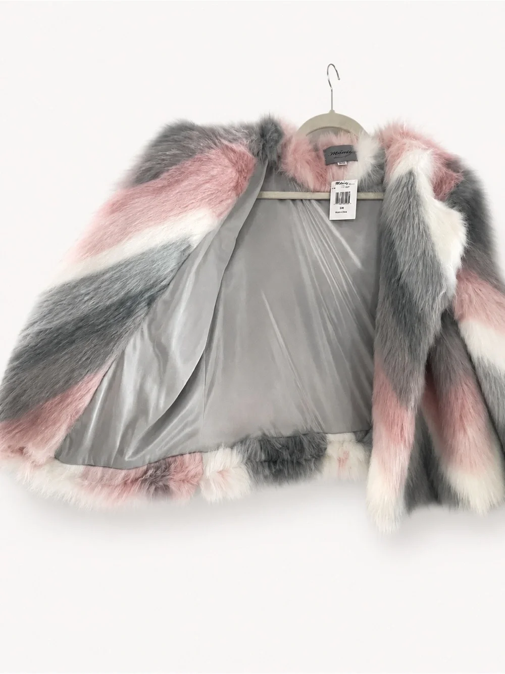 Chevron Faux Fur Jacket in Pink, Gray & White (so chic & fun!)